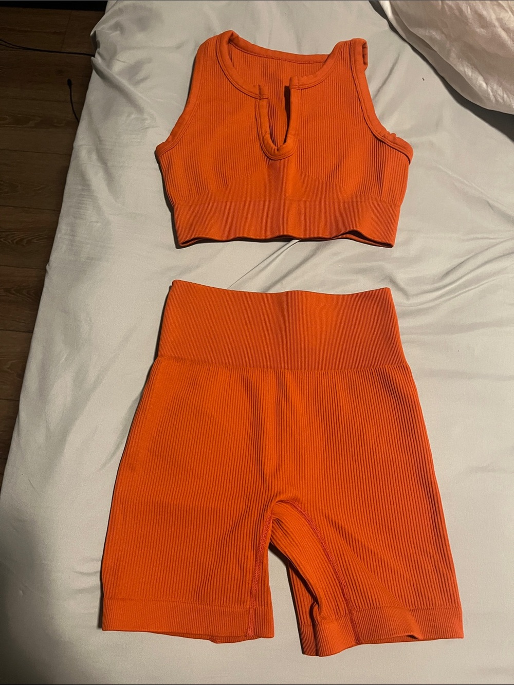 Ribbed Two-Piece Active Set in Bright Orange
